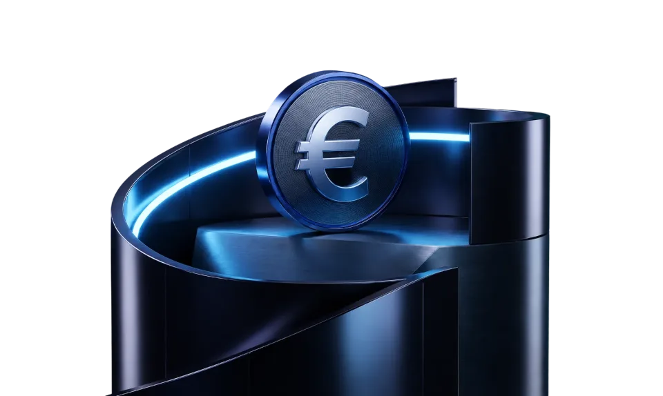 Euro-Münze auf einer leuchtenden Plattform