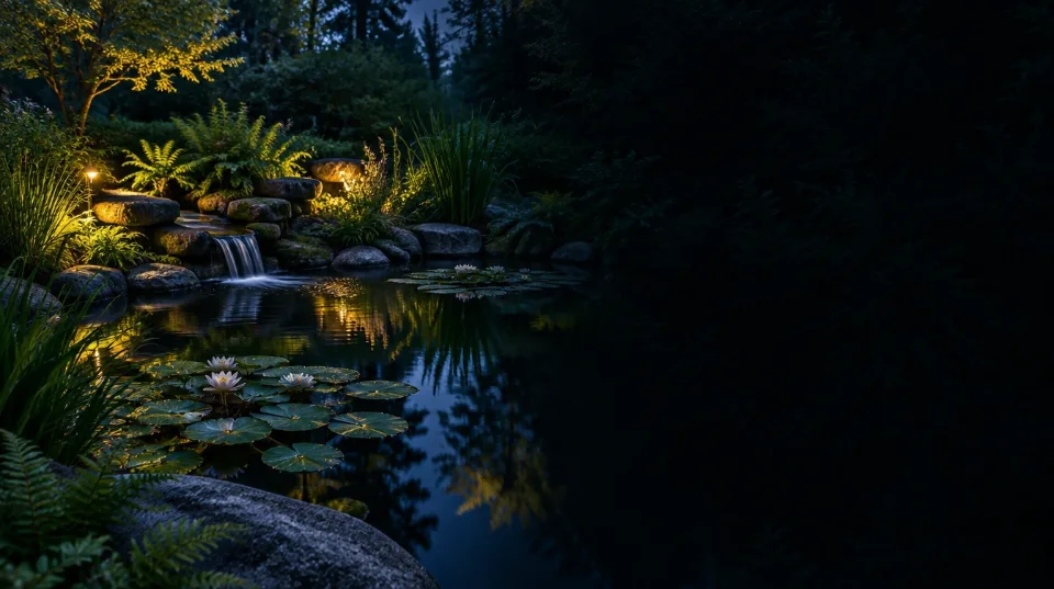 Naturnaher Gartenteich am Abend