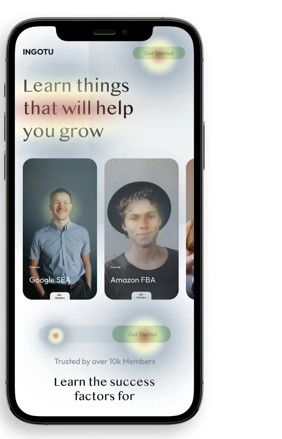 Smartphone mit einer Landingpage und farbiger Heatmap, die zeigt, wohin Besucher zuerst schauen