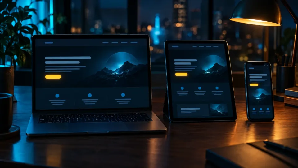 Dieselbe Landingpage auf Laptop, Tablet und Smartphone